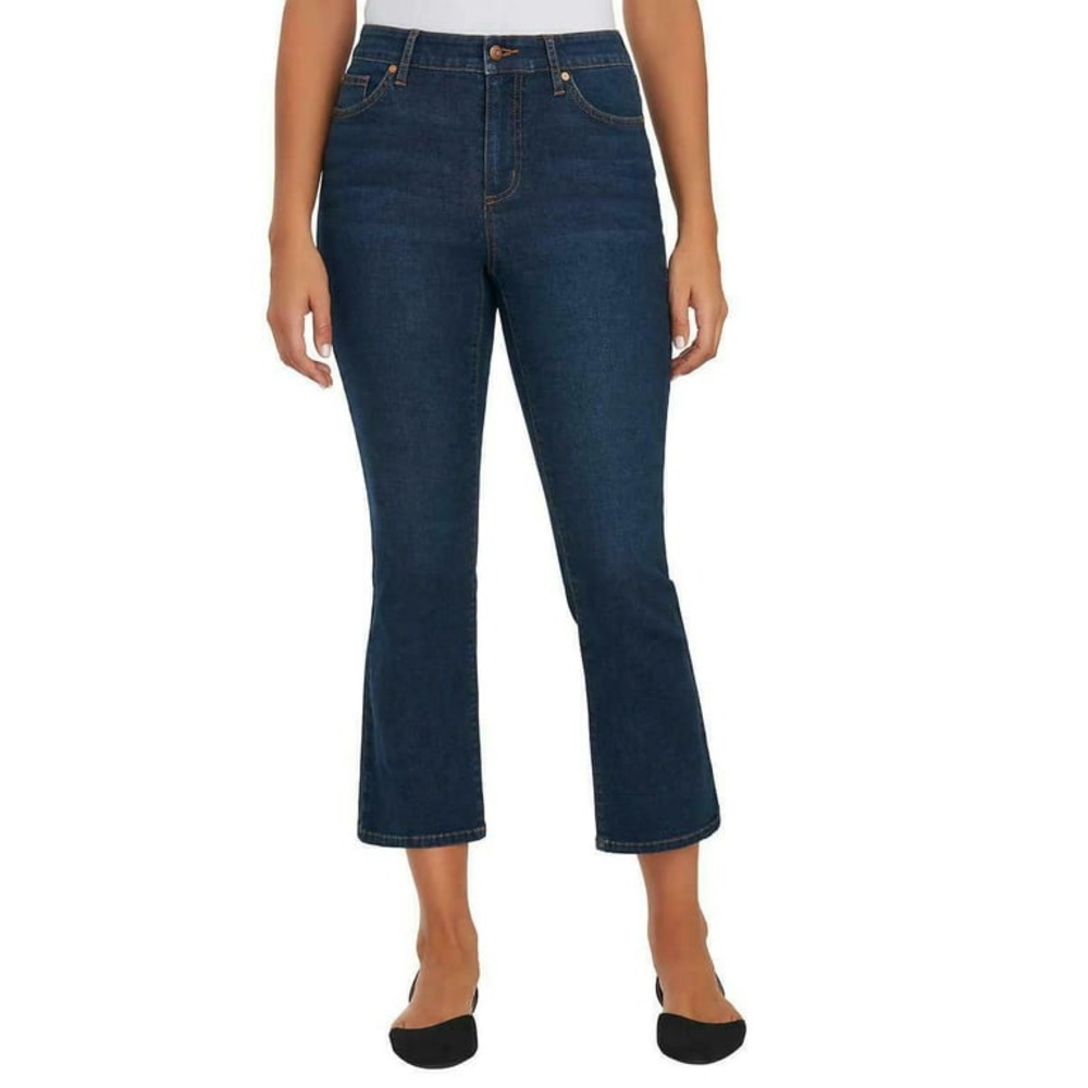 Chaps Women’s Mid-Rise Crop Kick Flare Blue Jeans | Medium Rinse | Size …